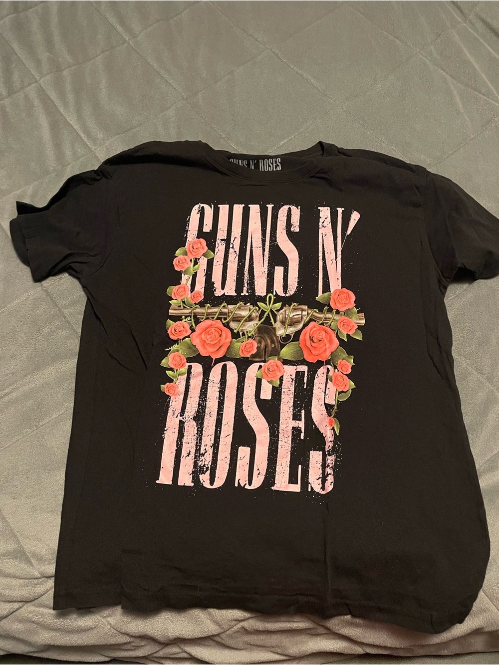 Guns N' Roses Black Short Sleeve Tee with Pink Rose Graphic